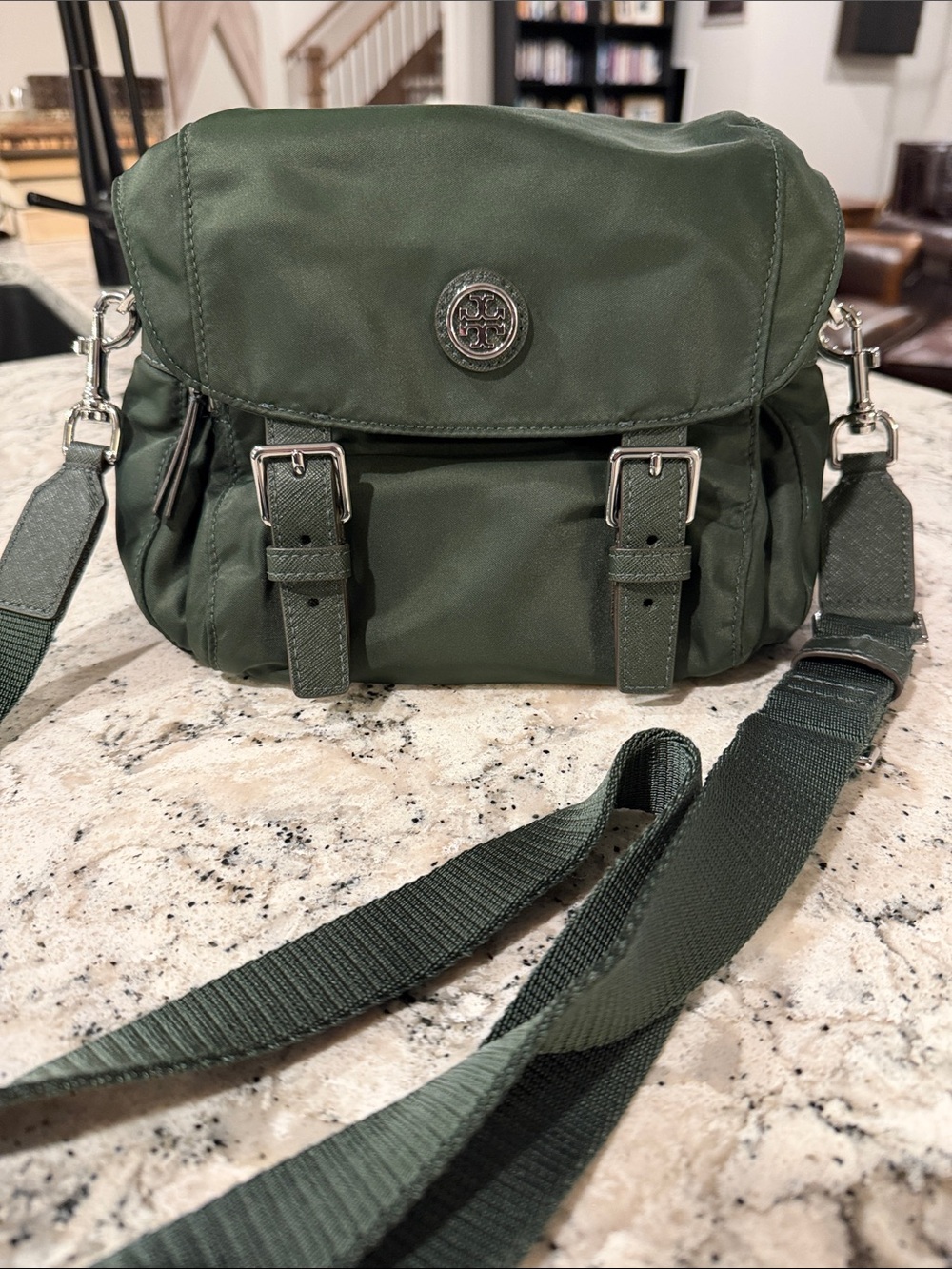 Tory Burch Forest Green Nylon Messenger Crossbody